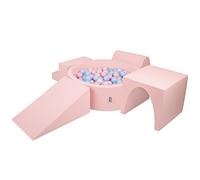 KiddyMoon Foam Playground For Kids With Round Ballpit (300 Balls ∅ 7Cm/2.75In) Soft Obstacles Course And Ball Pool, Made In EU, Pink:Babyblue/Powder Pink/Pearl