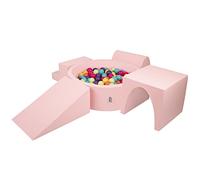 KiddyMoon Foam Playground For Kids With Round Ballpit (300 Balls ∅ 7Cm/2.75In) Soft Obstacles Course And Ball Pool, Made In EU, Pink:Lgreen/Yellow/Turquoise/Orange/Dpink/Purple