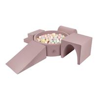 KiddyMoon Foam Playground For Kids With Round Ballpit (300 Balls ∅ 7Cm/2.75In) Soft Obstacles Course And Ball Pool, Heather: Pastel Blue/Pastel Yellow/White/Mint/Powder Pink