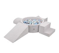 KiddyMoon Foam Playground For Kids With Round Ballpit (300 Balls ∅ 7Cm/2.75In) Soft Obstacles Course And Ball Pool, Made In The EU, Lightgrey:Pearl/Grey/Transparent/Babyblue/Mint