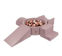 KiddyMoon Foam Playground For Kids With Round Ballpit (300 Balls ∅ 7Cm/2.75In) Soft Obstacles Course And Ball Pool, Heather: Brown/Copper/Pastel Beige/Salmon
