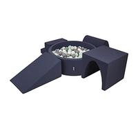 KiddyMoon Foam Playground For Kids With Round Ballpit (300 Balls ∅ 7Cm/2.75In) Soft Obstacles Course And Ball Pool, Made In EU, Darkblue:White/Grey/Mint