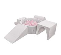 KiddyMoon Foam Playground For Kids With Round Ballpit (300 Balls) Obstacle Course, Lightgrey:Powderpink/Pearl/Transparent