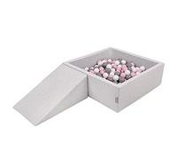 KiddyMoon Foam Playground For Kids With Square Ballpit (100 Balls ∅ 7Cm/2.75In) Soft Obstacles Course And Ball Pool, Made In The EU, Lightgrey:White/Grey/Powderpink