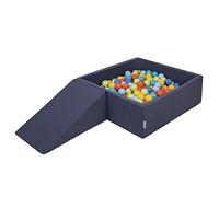 KiddyMoon Foam Playground For Kids With Square Ballpit (100 Balls ∅ 7Cm/2.75In) Soft Obstacles Course And Ball Pool, Made In The EU, Darkblue:Lgreen/Orange/Turquoise/Blue/Bblue/Yellow