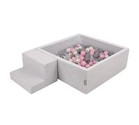 KiddyMoon Foam Playground For Kids With Square Ballpit (100 Balls ∅ 7Cm/2.75In) Soft Obstacles Course And Ball Pool, Made In The EU, Lightgrey:Pearl/Grey/Transparent/Powderpink
