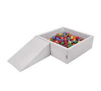 KiddyMoon Foam Playground For Kids With Square Ballpit (200 Balls ∅ 7Cm/2.75In) Soft Obstacles Course And Ball Pool, Made In The EU, Lightgrey:Yellow/Green/Blue/Red/Orange