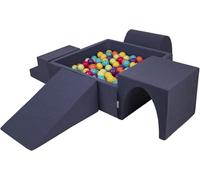 KiddyMoon Foam Playground For Kids With Square Ballpit (200 Balls ∅ 7Cm/2.75In) Soft Obstacles Course And Ball Pool Made In EU, Darkblue:Lgreen/Yellow/Turquoi/Orange/Dpink/Purple
