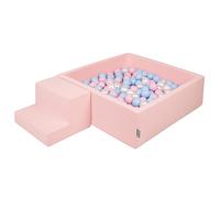 KiddyMoon Foam Playground For Kids With Square Ballpit (200 Balls ∅ 7Cm/2.75In) Soft Obstacles Course And Ball Pool, Made In The EU, Pink:Babyblue/Powder Pink/Pearl