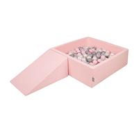 KiddyMoon Foam Playground For Kids With Square Ballpit (200 Balls ∅ 7Cm/2.75In) Soft Obstacles Course And Ball Pool, Made In The EU, Pink:Pearl/Grey/Transparent/Powder Pink