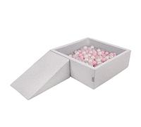 KiddyMoon Foam Playground For Kids With Square Ballpit (200 Balls ∅ 7Cm/2.75In) Soft Obstacles Course And Ball Pool, Made In The EU, Lightgrey:Powderpink/Pearl/Transparent