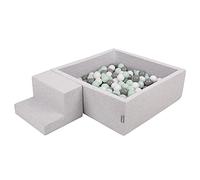 KiddyMoon Foam Playground For Kids With Square Ballpit (200 Balls ∅ 7Cm/2.75In) Soft Obstacles Course And Ball Pool, Made In The EU, Lightgrey:White/Grey/Mint