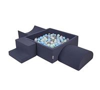KiddyMoon Foam Playground For Kids With Square Ballpit (200 Balls ∅ 7Cm/2.75In) Soft Obstacles Course And Ball Pool, Made In The EU, Darkblue:Pearl/Grey/Transparent/Babyblue/Mint