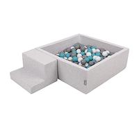 KiddyMoon Foam Playground For Kids With Square Ballpit (200 Balls ∅ 7Cm/2.75In) Soft Obstacles Course And Ball Pool, Made In The EU, Lightgrey:Grey/White/Turquoise