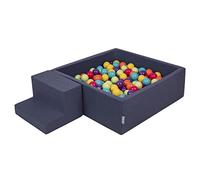 KiddyMoon Foam Playground For Kids With Square Ballpit (200 Balls ∅ 7Cm/2.75In) Soft Obstacles Course And Ball Pool, Made In The EU, Darkblue:Lgreen/Yellow/Turquoi/Orange/Dpink/Purple