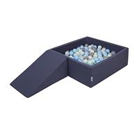 KiddyMoon Foam Playground For Kids With Square Ballpit (200 Balls ∅ 7Cm/2.75In) Soft Obstacles Course And Ball Pool, Made In The EU, Darkblue:Pearl/Grey/Transparent/Babyblue/Mint