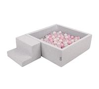 KiddyMoon Foam Playground For Kids With Square Ballpit (200 Balls ∅ 7Cm/2.75In) Soft Obstacles Course And Ball Pool, Made In The EU, Lightgrey:Powderpink/Pearl/Transparent