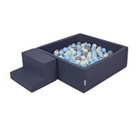 KiddyMoon Foam Playground For Kids With Square Ballpit (200 Balls ∅ 7Cm/2.75In) Soft Obstacles Course And Ball Pool, Made In The EU, Darkblue:Pearl/Grey/Transparent/Babyblue/Mint