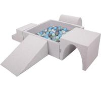KiddyMoon Foam Playground For Kids With Square Ballpit (200 Balls ∅ 7Cm/2.75In) Soft Obstacles Course And Ball Pool Made In EU, Lightgrey:Pearl/Grey/Transparent/Babyblue/Mint