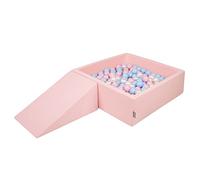 KiddyMoon Foam Playground For Kids With Square Ballpit (200 Balls ∅ 7Cm/2.75In) Soft Obstacles Course And Ball Pool, Made In The EU, Pink:Babyblue/Powder Pink/Pearl