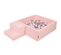 KiddyMoon Foam Playground For Kids With Square Ballpit (200 Balls ∅ 7Cm/2.75In) Soft Obstacles Course And Ball Pool, Made In The EU, Pink:Pearl/Grey/Transparent/Powder Pink