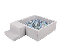 KiddyMoon Foam Playground For Kids With Square Ballpit (200 Balls ∅ 7Cm/2.75In) Soft Obstacles Course And Ball Pool, Made In The EU, Lightgrey:Pearl/Grey/Transparent/Babyblue/Mint