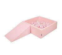 KiddyMoon Foam Playground For Kids With Square Ballpit (200 Balls ∅ 7Cm/2.75In) Soft Obstacles Course And Ball Pool, Made In The EU, Pink:Powder Pink/Pearl/Transparent