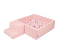 KiddyMoon Foam Playground For Kids With Square Ballpit (200 Balls ∅ 7Cm/2.75In) Soft Obstacles Course And Ball Pool, Made In The EU, Pink:Powder Pink/Pearl/Transparent