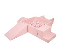 KiddyMoon Foam Playground For Kids With Square Ballpit (200 Balls ∅ 7Cm/2.75In) Soft Obstacles Course And Ball Pool Made In EU, Pink:Powder Pink/Pearl/Transparent
