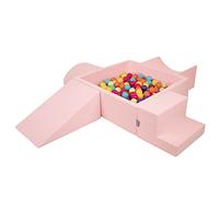 KiddyMoon Foam Playground For Kids With Square Ballpit (300 Balls ∅ 7Cm/2.75In) Soft Obstacles Course And Ball Pool Made In EU, Pink:Lgreen/Yellow/Turquoise/Orange/Dpink/Purple