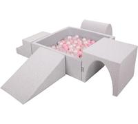 KiddyMoon Foam Playground For Kids With Square Ballpit (300 Balls ∅ 7Cm/2.75In) Soft Obstacles Course And Ball Pool Made In EU, Lightgrey:Powderpink/Pearl/Transparent