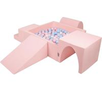KiddyMoon Foam Playground For Kids With Square Ballpit (300 Balls ∅ 7Cm/2.75In) Soft Obstacles Course And Ball Pool Made In EU, Pink:Babyblue/Powder Pink/Pearl