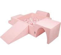 KiddyMoon Foam Playground For Kids With Square Ballpit (300 Balls ∅ 7Cm/2.75In) Soft Obstacles Course And Ball Pool Made In EU, Pink:Powder Pink/Pearl/Transparent