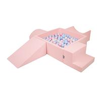 KiddyMoon Foam Playground For Kids With Square Ballpit (300 Balls ∅ 7Cm/2.75In) Soft Obstacles Course And Ball Pool Made In EU, Pink:Babyblue/Powder Pink/Pearl