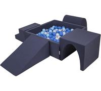 KiddyMoon Foam Playground For Kids With Square Ballpit (300 Balls ∅ 7Cm/2.75In) Soft Obstacles Course And Ball Pool Made In EU, Darkblue:Babyblue/Blue/Pearl