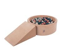 KiddyMoon Foam Playground Velvet For Kids With Round Ballpit (100 Balls ∅ 7Cm/2.75In) Soft Obstacles Course And Ball Pool, Desert Pink:Dark Turquoise/Pastel Beige/Greygreen/Salmon Pink
