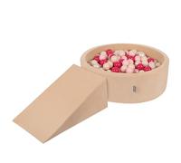 KiddyMoon Foam Playground Velvet For Kids With Round Ballpit (100 Balls ∅ 7Cm/2.75In) Soft Obstacles Course And Ball Pool, Sand Beige: Pastel Beige/Powder Pink/Pearl/Dark Pink