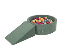 KiddyMoon Foam Playground Velvet For Kids With Round Ballpit (100 Balls ∅ 7Cm/2.75In) Soft Obstacles Course And Ball Pool, Forest Green:Light Green/Yellow/Turquoise/Orange/Dark Pink/Purple