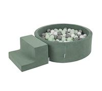 KiddyMoon Foam Playground Velvet For Kids With Round Ballpit (200 Balls ∅ 7Cm/2.75In) Soft Obstacles Course And Ball Pool, Certified Made In EU, Forest Green:White/Grey/Mint