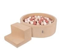 KiddyMoon Foam Playground Velvet For Kids With Round Ballpit (200 Balls ∅ 7Cm/2.75In) Soft Obstacles Course And Ball Pool, Sand Beige: Pastel Beige/Salmon/White