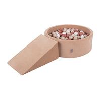 KiddyMoon Foam Playground Velvet For Kids With Round Ballpit (200 Balls ∅ 7Cm/2.75In) Soft Obstacles Course And Ball Pool, Desert Pink:Pastel Beige/Salmon Pink/White