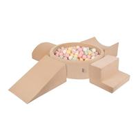 KiddyMoon Foam Playground Velvet For Kids With Round Ballpit (300 Balls ∅ 7Cm/2.75In) Soft Obstacles Course And Ball Pool, Sand Beige: Pastel Beige/Pastel Yellow/White/Mint/Powder Pink
