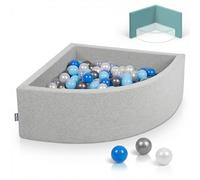 KiddyMoon Quarter Corner Ball Pit 90x30cm with 200 Balls 7cm Foam Ball Pool for Baby and Toddler - Light Grey: Pearl Blue Babyblue Transparent Silver