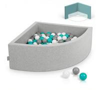 KiddyMoon Quarter Corner Ball Pit 90x30cm with 200 Balls 7cm Foam Ball Pool for Baby and Toddler - Light Grey: White Grey Light Turquoise