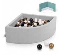 KiddyMoon Quarter Corner Ball Pit 90x30cm with 200 Balls 7cm Foam Ball Pool for Baby and Toddler - Light Grey: White Grey Black Gold
