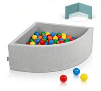 KiddyMoon Soft Ball Pit Quarter Angular 90X30cm/300 Balls ∅ 7Cm / 2.75In For Kids, Foam Ball Pool Baby Playballs, Made In EU, Light Grey:Yellow/Green/Blue/Red/Orange
