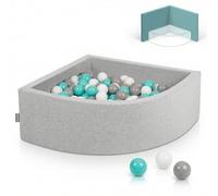 KiddyMoon Quarter Corner Ball Pit 90x30cm with 300 Balls 7cm Foam Ball Pool for Baby and Toddler - Light Grey: White Grey Light Turquoise