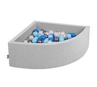KiddyMoon Soft Ball Pit Quarter Angular 90X30cm/200 Balls ∅ 7Cm / 2.75In For Kids, Foam Ball Pool Baby Playballs, Made In EU, Light Grey:Pearl/Blue/Babyblue/Transparent/Silver