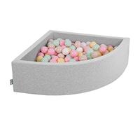 KiddyMoon Soft Ball Pit Quarter Angular 90X30cm/200 Balls ∅ 7Cm / 2.75In For Kids, Foam Ball Pool Baby Playballs, Made In The EU, Light Grey:Pastel Beige/Pastel Yellow/White/Mint/Light Pink