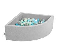 KiddyMoon Soft Ball Pit Quarter Angular 90X30cm/200 Balls ∅ 7Cm / 2.75In For Kids, Foam Ball Pool Baby Playballs, Made In EU, Light Grey:Pearl/Grey/Transparent/Baby Blue/Mint